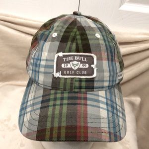 NWOT Pukka Headwear Men’s Plaid Golf Hat “The Bull Golf Club”, Adjustable
